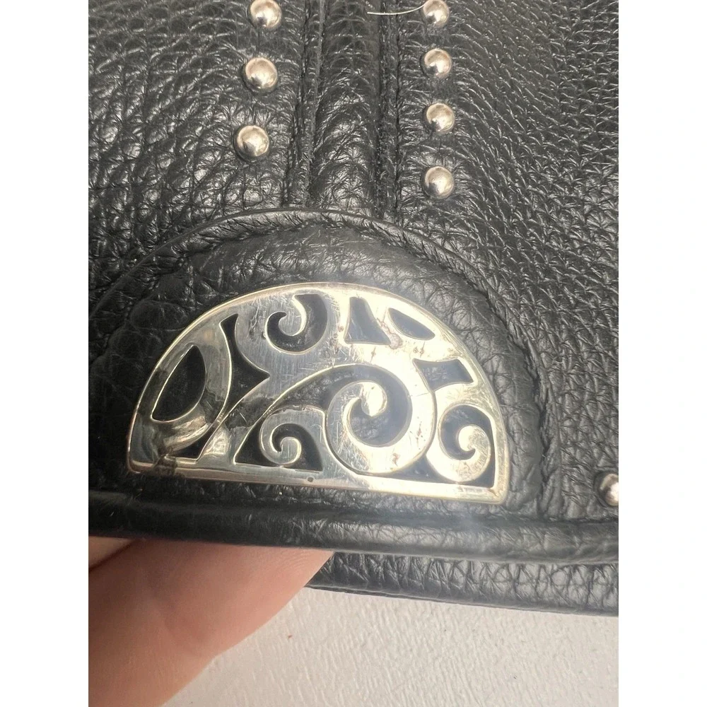 Brighton Pretty Tough Organizer Bag Black Leather Studded Bag Detachable Strap